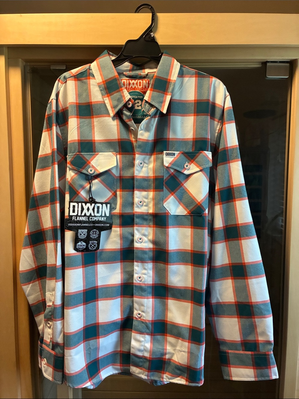 DIXXON Men's Teal, Orange & White Plaid Button-Down Shirt